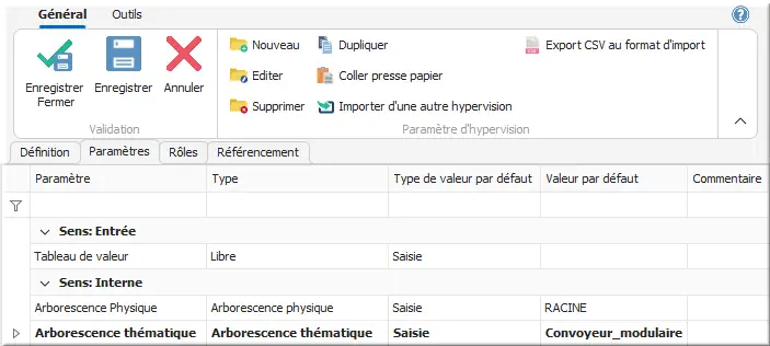 Listes des paramètres